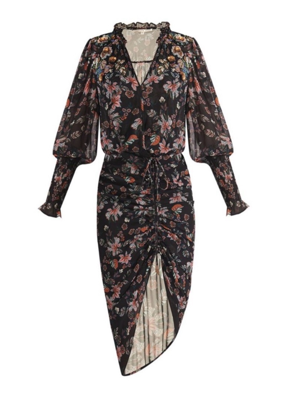 Veronica Beard Shaia Embellished Floral-Print Midi Dress